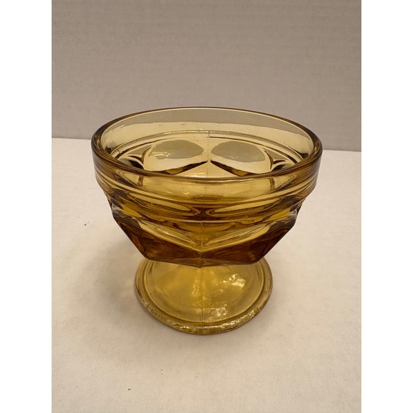 Other - Vintage Amber Glass Pedestal Dessert Bowl Footed Sherbet Cup Paneled Honey Gold